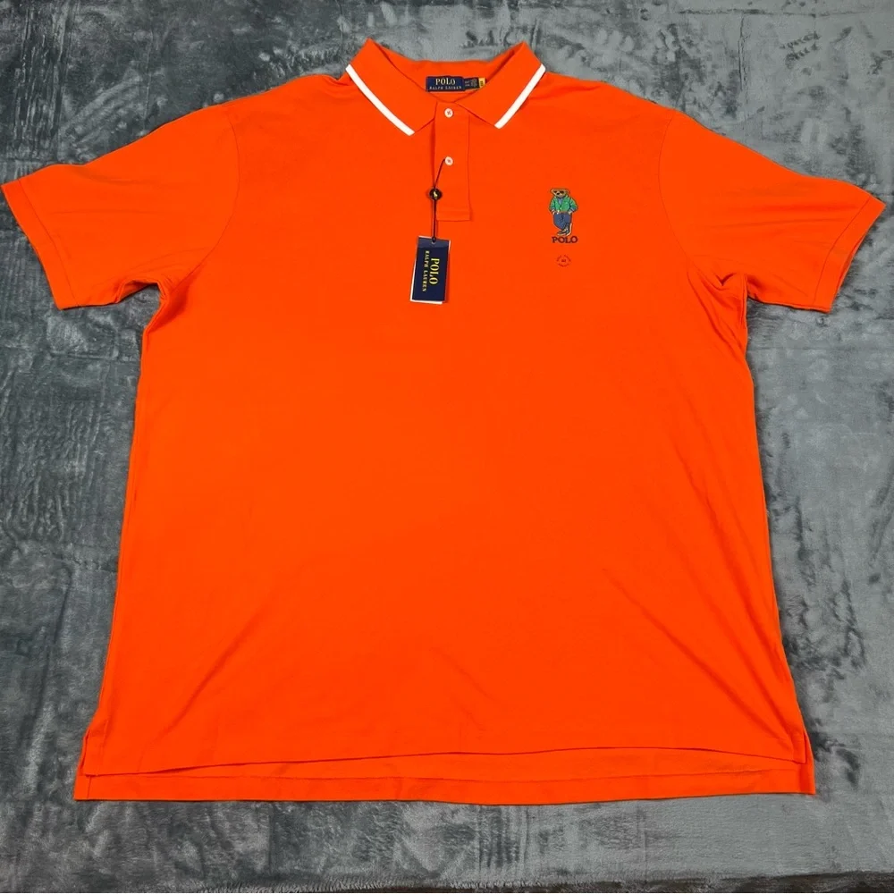 Polo Bear Ralph Lauren NWT 3XLT Orange Cotton Short Sleeve Men's Polo‎ Shirt New